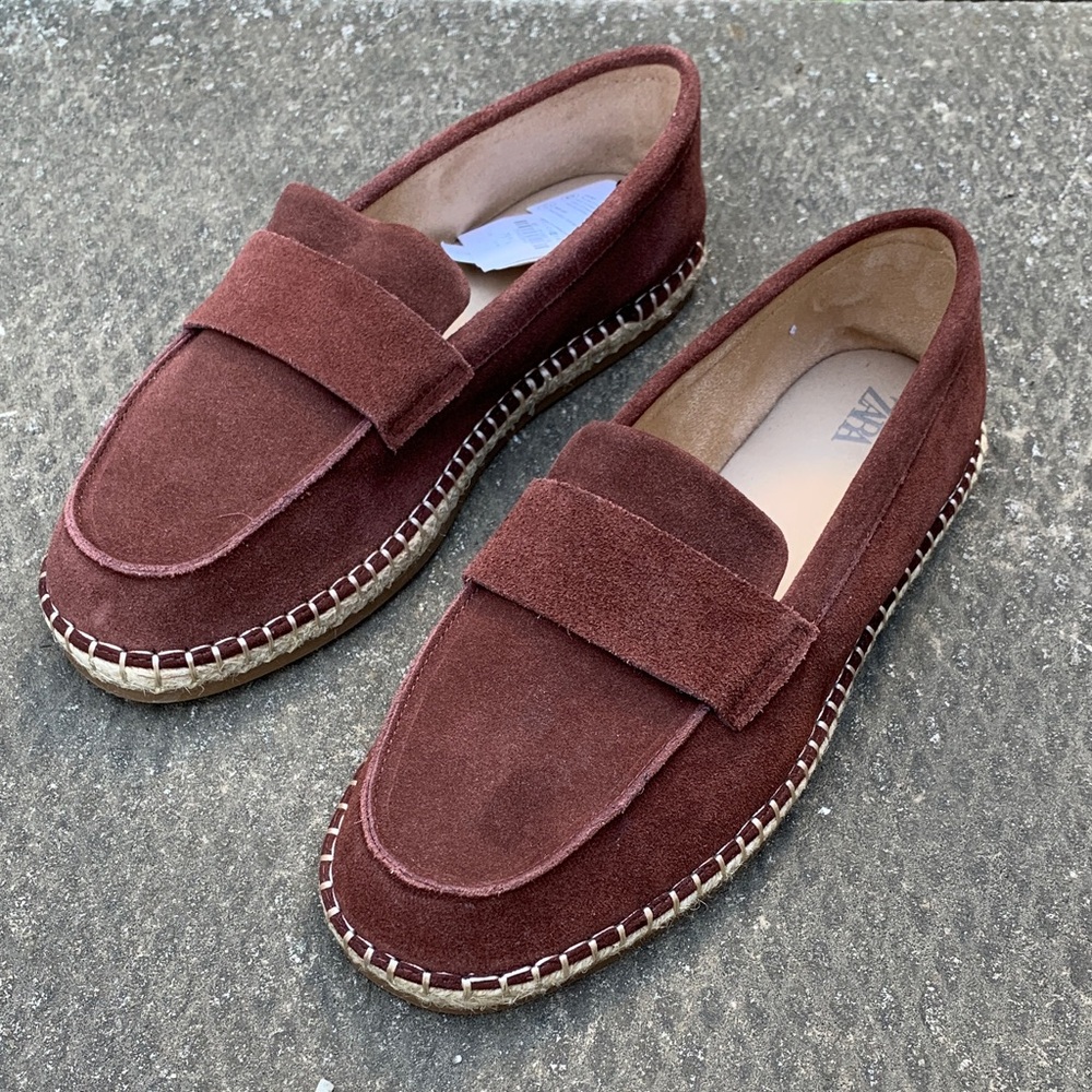 Zara Brow Cow Suede Loafer Espadrilles 11
